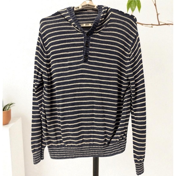 VINCE Pullover Hooded Sweater Size XXL Navy Blue White Striped - Picture 1 of 11